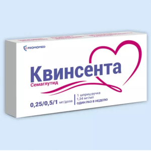 Квинсента раствор для подкожного введения 0,25/0,5/1мг/доза шприц-ручка с картриджем по 3мл №1 с иглами №9