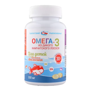 Омега-3 из дикого камчатского лосося для детей с 3-х лет с ароматом апельсина капсулы 300мг №250