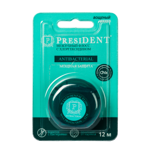 ПрезиДент Antibacterial межзубный флосс с хлоргексидином 12м 