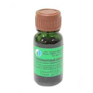 Бриллиантовый зеленый раствор для наружного применения спиртовой 1% флакон с помазком 10мл