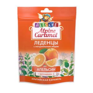 Alpine Caramel Альпийская Карамель леденцы детские с натуральным медом и витамином С Апельсин пакет 75г