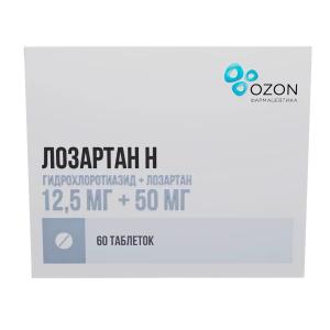 Лозартан Н таблетки покрытые пленочной оболочкой 12,5мг+50мг №60