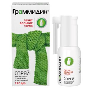 Граммидин спрей дозированный для местного применения 0,06мг+0,1мг/доза 112 доз 