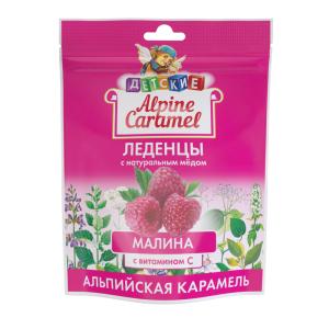 Alpine Caramel Альпийская Карамель леденцы детские с натуральным медом и витамином С Малина пакет 75г