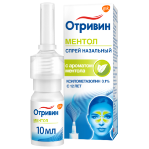 Отривин спрей назальный дозированный с ментолом и эвкалиптом 0,1% флакон 10мл