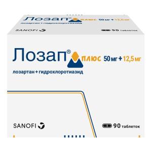 Лозап плюс таблетки покрытые плёночной оболочкой 50мг+12,5мг №90