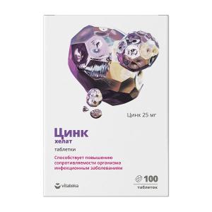 Витатека Цинк Хелат 25мг таблетки с четырмя рисками №100