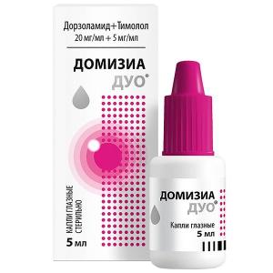 Домизиа Дуо капли глазные 20мг/мл+5мг/мл флакон-капельница 5мл цена действительна при покупке 6 уп.
