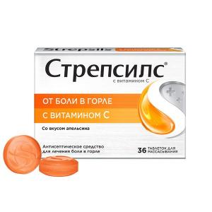 Стрепсилс с витамином С таблетки для рассасывания со вкусом апельсина №36