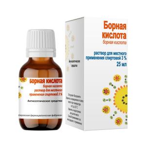 Борная кислота раствор для местного применения спиртовой 3% 25мл (цена действительна при отпуске 10 флаконов)
