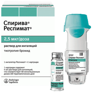 Спирива респимат раствор для ингаляций 2,5мкг/доза картридж 4мл №1 в комплекте с ингалятором