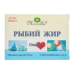 Рыбий жир Мирролла с витаминами А,Д,Е капсулы массой 370мг №100