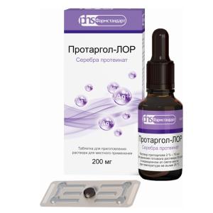 Протаргол-лор таблетки для приготовления раствора для мест. применения 200мг в комп. флакон,крыш.-пипетка блистер 1шт.