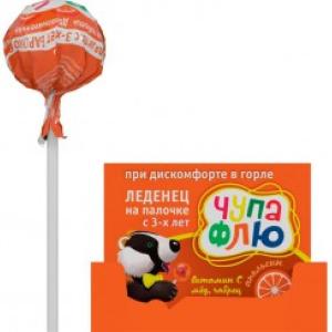 Чупа-флю Барсукор леденец на палочке при дискомфорте в горле (со вкусом апельсина) №1