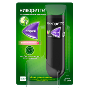 Никоретте спрей для слизистой оболочки полости рта дозированный фруктово-мятный 1мг/доза 13,2мл 150доз №1
